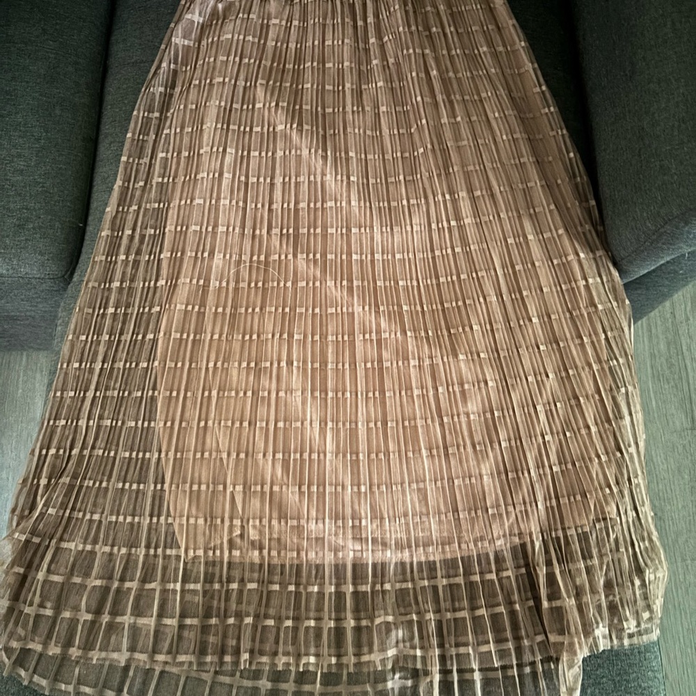 Pleated Sheer Midi Skirt in Taupe